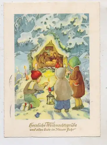 KRIPPE / Crip / Culla, Kinder vor Krippe, Weihnachtskarte