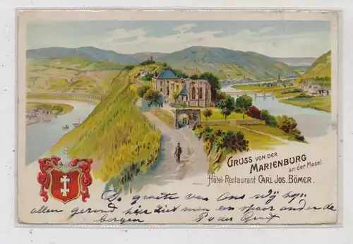 5583 ZELL - MARIENBURG, Lithographie, Gruß von der Marienburg, Hotel Restaurant Bömer, 1901