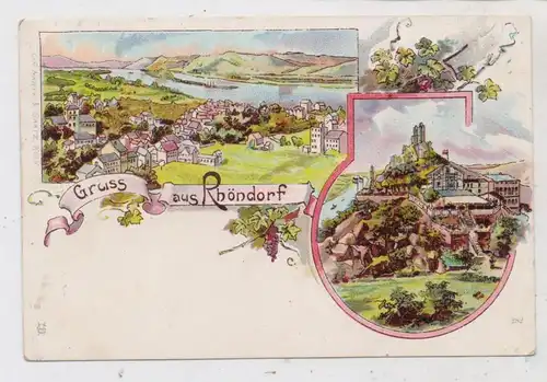 5340 BAD HONNEF - RHÖNDORF, Lithographie... Gruss aus Rhöndorf, kl. Druckstelle