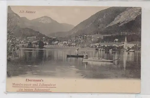 A 8990 BAD AUSSEE, Blick über den See, Fischer, Werbe-Karte Ebermann's Mundwasser und Zahnpulver