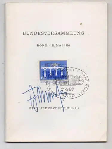 POLITIK - Bundesversammlung Bonn 23.Mai 1984, Mitgliederverzeichnis, 48 Seiten, Autograph Franz Josef Strauss