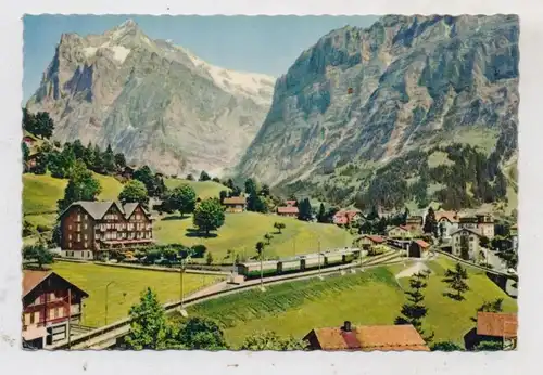 CH 3818 GRINDELWALD BE mit Wetterhorn, Bahnhof / Eisenbahn, 1959