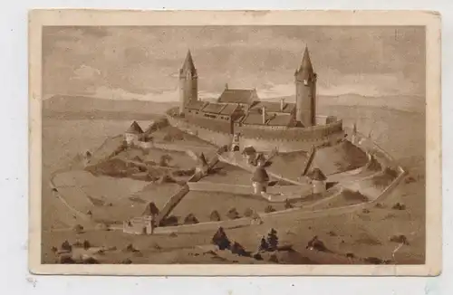 6309 MÜNZENBERG, Historische Ansicht, um 1500, nach Zeichnung von C. Bronner, Druckstelle