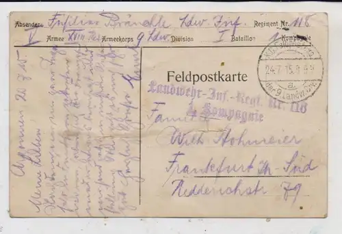 F 08250 GRANDHAM, 1.Weltkrieg, Dorfansicht, Photo-AK, deutsche Feldpost 1915, Druckstellen