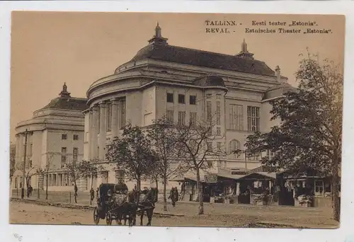 EESTI / ESTLAND - REVAL / TALLINN, Estnisches Theater "ESTONIA", Marktbuden, Droschke