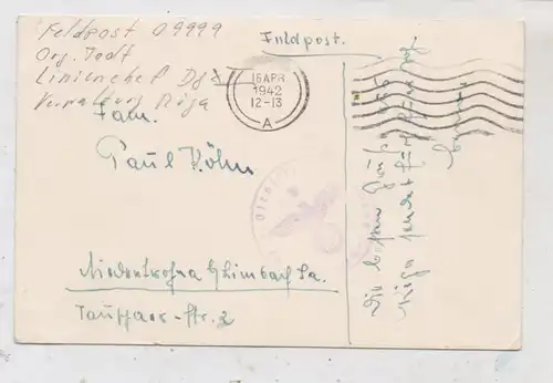 LATVIJA / LETTLAND - RIGA, Denkmal, 1942, 2. WK, deutsche Feldpost 09999, Organisation Todt, Linienchef Dg X!!