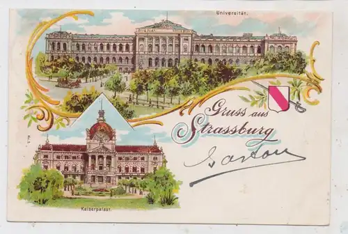 F 67000 STRASBOURG / STRASSBURG, Lithographie 1904, Universität & Kaiserpalast, oben beschnitten