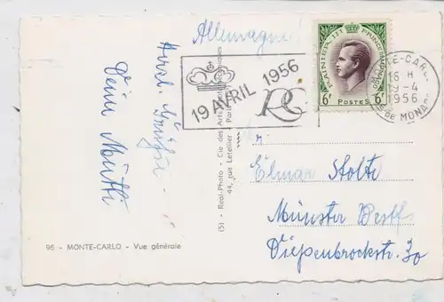MONACO - MONTE CARLO, Vue generale, 1956