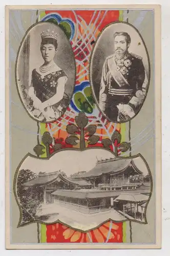 JAPAN / NIPPON - Kaiser / Tenno Mutsuhito / Meiji & Ehefrau Shöken, Präge-AK / embossed / relief