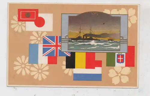 JAPAN / NIPPON - Patriotica,  Navy, Internationale Flaggen, Präge-Karte / embossed / relief