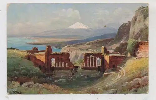 I 98039 TAORMINA, Teatro Greco, griechisch - römisches Theater, Aetna, Künstler-Karte C. Wuttke, 1912