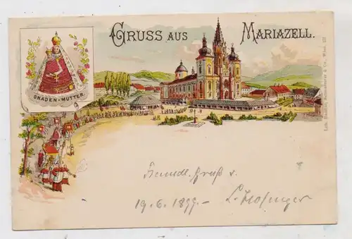 A 8630 MARIAZELL, Lithographie 1899, Prozession vor der Kirche
