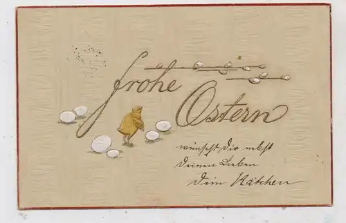 OSTERN - Küken, Weidenkätzchen, Eier, Präge - Karte / embossed / relief, 1905