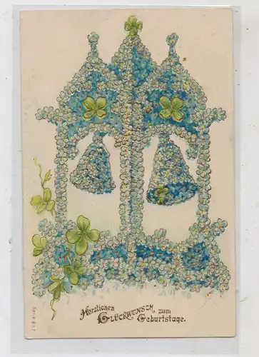 GEBURTSTAG / Birthday - Glocken, Goldprägekarte / embossed / relief, 1906