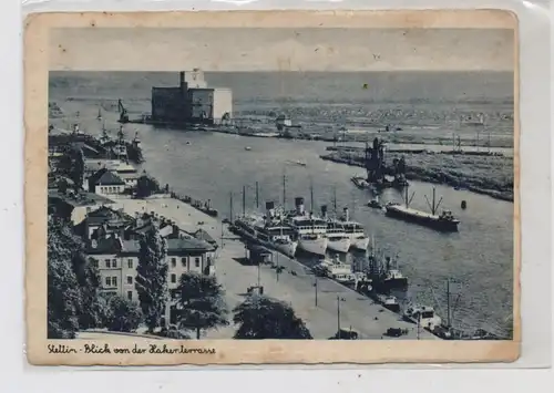 POMMERN - STETTIN / SZCZECIN, Blick von der Hakenterrasse, Ausflugsdampfer, leicht fleckig, Verlag Schöning