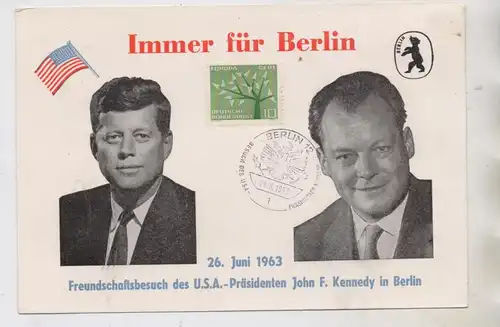 1000 BERLIN, Gedenkblatt John F. Kennedy / Willy Brand,  Besuch des US Präsidenten 26.Juni 1963, 19,2 x 13 cm