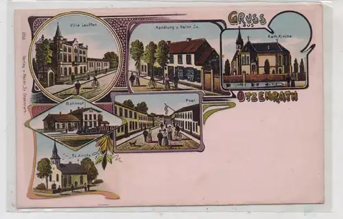 4053 JÜCHEN - OTZENRATH, Lithographie, Warenhandlung Ix, Post, Kirchen, Bahnhof, Villa Leuffen