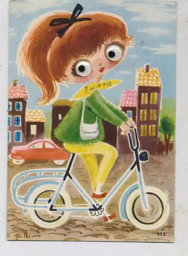 KINDER - Mädchen auf Fahrrad mit Kulleraugen
