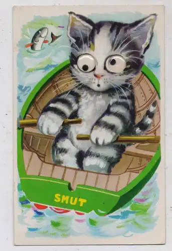 TIERE - KATZEN / Cats / Chats / Gatti / Katten, 2Katze im Ruderboot mit Kulleraugen