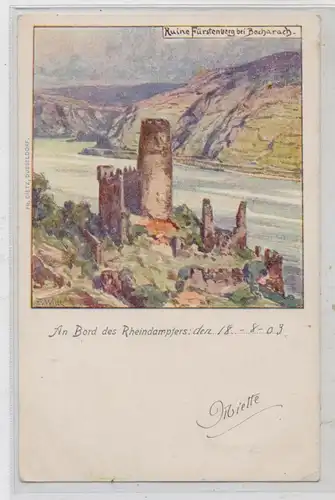 KÜNSTLER - ARTIST - FRITZ VON WILLE, Ruine Fürstenberg bei Bacharach für die Köln - Düsseldorfer, 1903