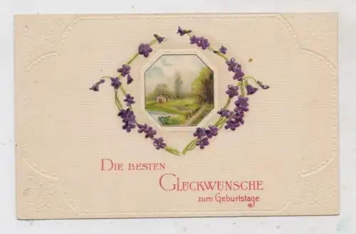 GEBURTSTAG / Birthday - Blumenkranz Präge - Karte / embossed / relief