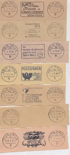 5000 KÖLN, Postgeschichte, 22 versch. Maschinenwerbestempel, Poscheckamt, aus den 60er & 70er Jahren, insges. 60 Stcük