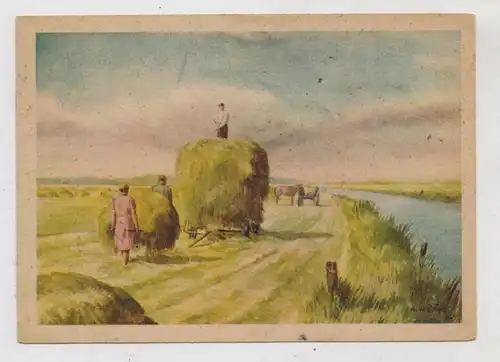 LANDWIRTSCHAFT - Heuernte im Moor, Künstler - Karte A. Höfer