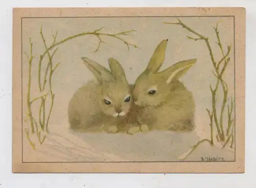 TIERE - HASEN, 2 kleine Hasen im Schnee, Künstler D. Jubitz