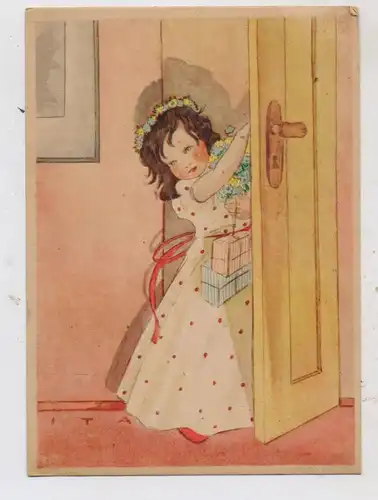 KINDER - Mädchen mit Geschenken öffnet Tür, 1947