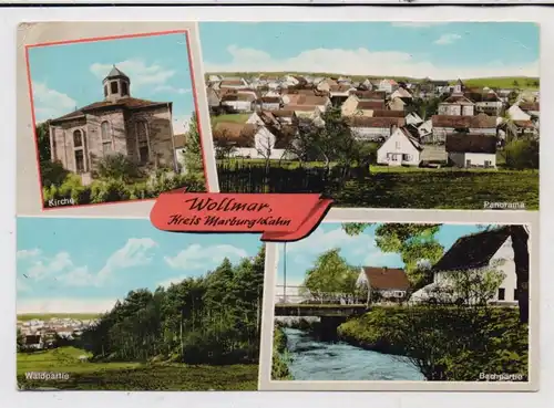 3551 MÜNCHHAUSEN - WOLLMAR, Bachpartie, Kirche, Wald, Panorama, kl. Druckstelle
