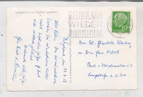 2192 HELGOLAND,  Ansicht von Norden, Maschinenstempel "Helgoland wieder Nordseebad", 1958