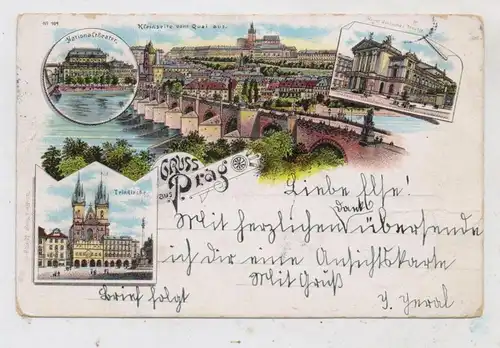 CZ 110 00 PRAHA  / PRAG, Lithographie 1898, Nationaltheater, Neues Deutsches Theater....