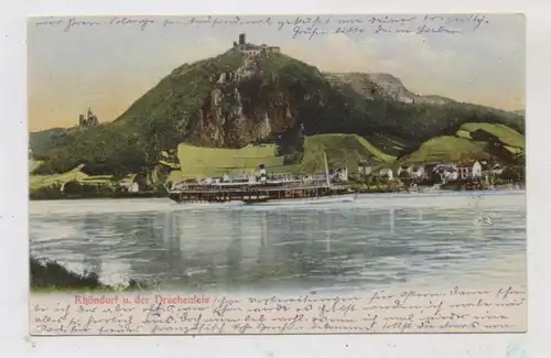 5340 BAD HONNEF - RHÖNDORF und der Drachenfels, KD - Dampfer, 1907, handcoloriert