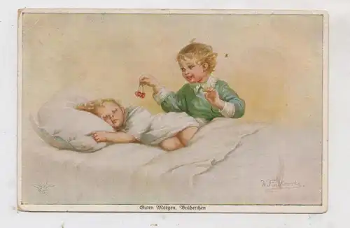 KINDER - "Guten Morgen, Brüderchen", Künstler-Karte Wally Fialkowska, 1925