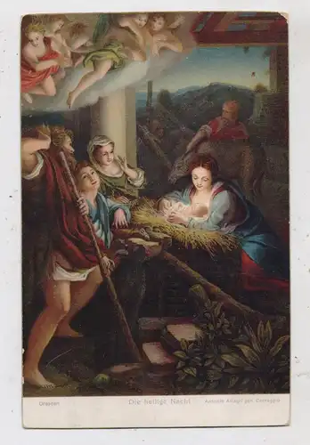 KRIPPE / Crip / Culla, "Die heilige Nacht", Künstler-Karte Antonio Allegri, 1905, rücks. Klebereste