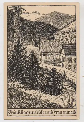 0-6300 ILMENAU - FRAUENWALD, Tränkbachmühle, Künstler-Karte R. Dugge