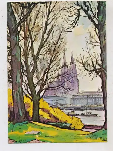 5000 KÖLN - DEUTZ, Rheinpark, "Frühling in Köln", Künstler-Karte Heinz Kistler, Schwarzhaupt Werbekarte 1961