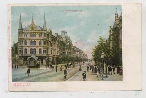 5000 KÖLN, Hohenzollernring, Kiosk, belebte Szene, 1906, von Bocklemünd nach Belgien befördert, kl. Druckstelle