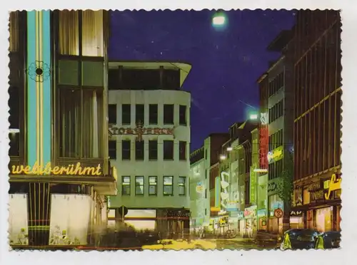 5000 KÖLN, Hohestrasse bei Nacht, Stollwerck-Haus, VW-Käfer, ca. 1960
