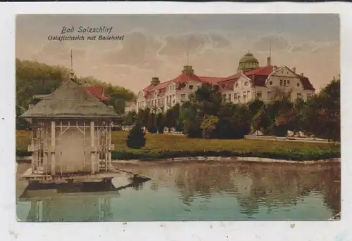 6427 BAD SALZSCHLIRF, Goldfischteich mit Badehotel, 1922, kl. Eckdruckstelle