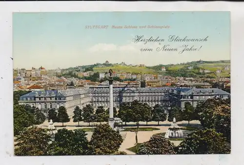 7000 STUTTGART, Neujahrskarte, Neues Schloss / Schlossplatz, Verlag Uebele