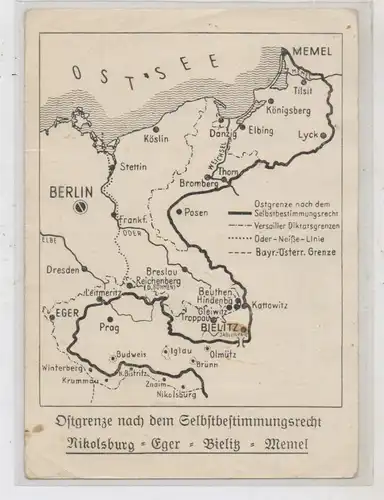 OSTPREUSSEN / BÖHMEN & MÄHREN / POMMERN - Ostgrenze, Nie wieder Grenzen von 1937, Propagandakarte des HSLÖ
