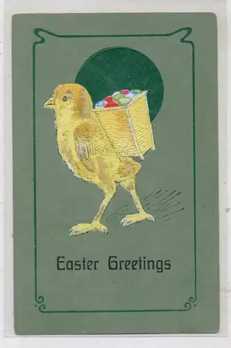 OSTERN / EASTER Greetings, Küken mit Eierkiepe, Präge - Karte / embossed / relief, ca. 1905