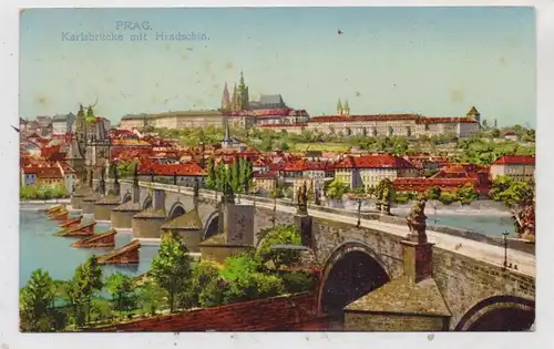 CZ 110 00 PRAHA  / PRAG, Karlsbrücke mit Hradschin, 1918