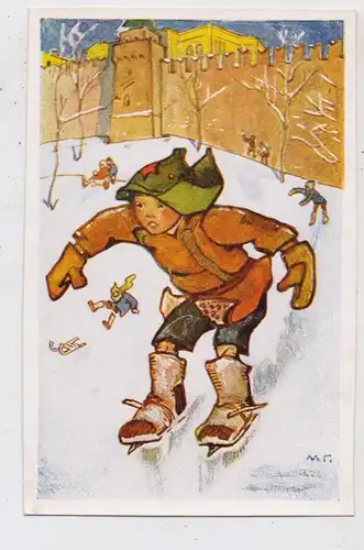 WINTERSPORT - SCHLITTSCHUHLAUFEN, Russische Künstlerkarte