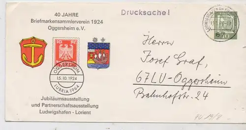 6700 LUDWIGSHAFEN - OGGERSHEIM, Postgeschichte, Privatganzsache PU 19/2, 40 Jahre Briefmarkensammlerverein, 1964