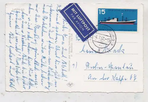 BUND - 1957, Michel 257, Tag der Deutschen Seeschiffahrt, AK - Einzelfrankatur Flensburg - Berlin, Luftpost