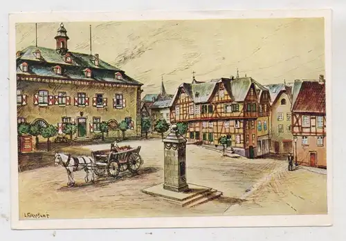 5460 LINZ, Bürgermeister Kastenholz Platz, Künstler-Karte, 1955
