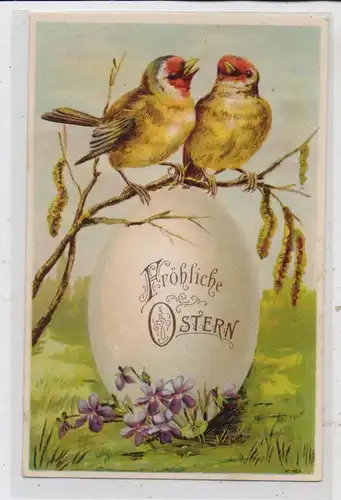 OSTERN - 2 Vögel sitzen auf einem Ei, geprägt / embossed / relief, 1908