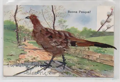 OSTERN / EASTER / BUONA PASQUA, Vogel mit echten Federn, Brüder Kohn - Wien, ca. 1900